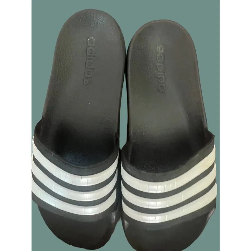 MEN'S SIZE 8- ADIDAS Black White Slide Sandals